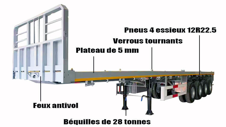 Remorque &agrave; Plateau &agrave; 4 Essieux &agrave; Vendre en R&eacute;publique centrafricaine